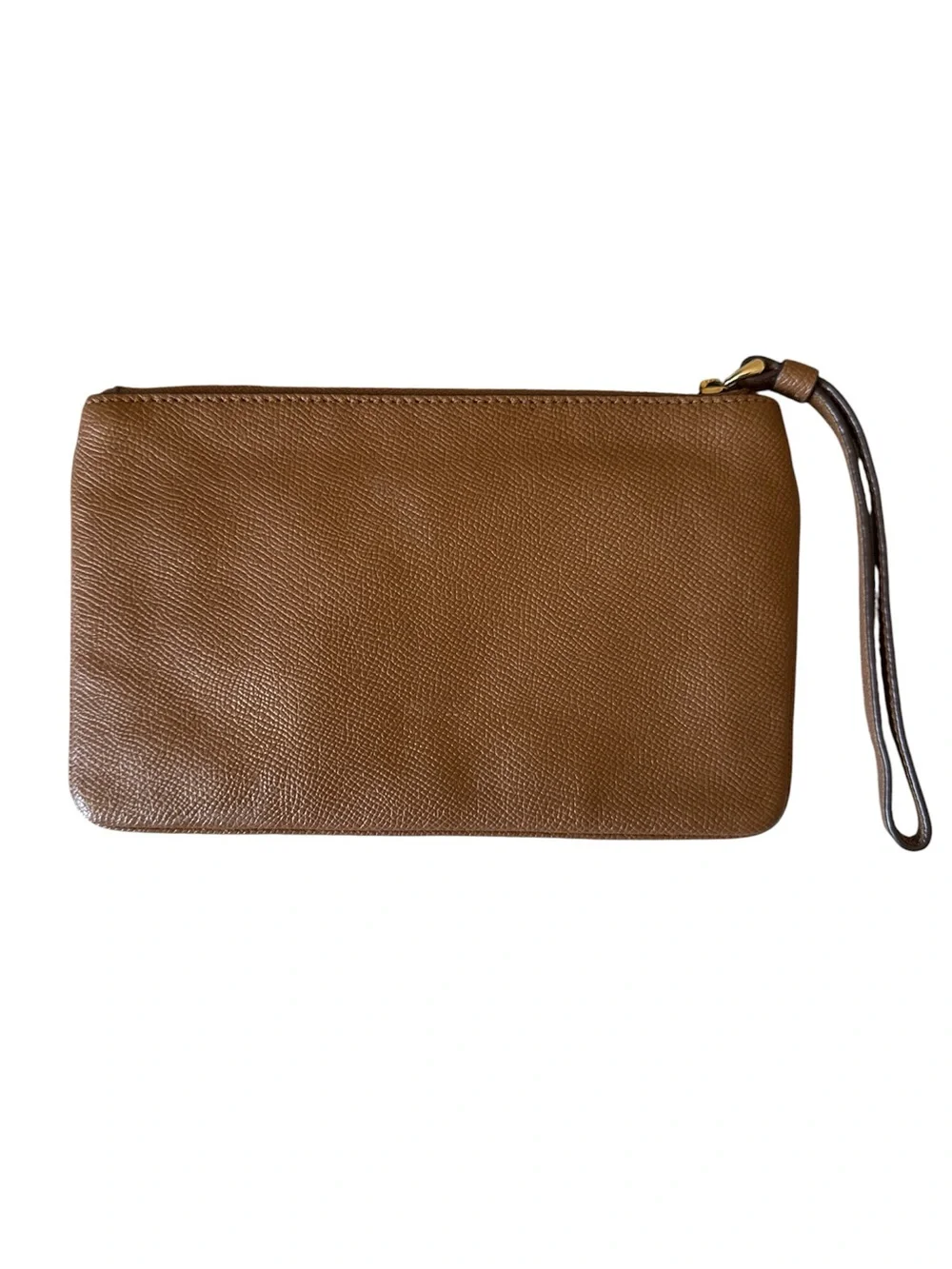 Coach Pebbled Leather Wristlet in Saddle Brown with Gold Logo